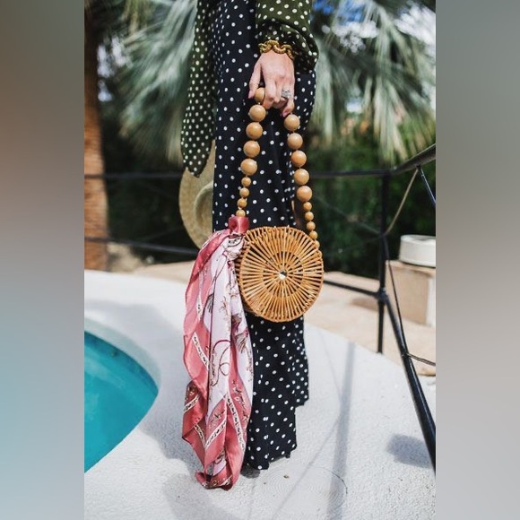 Cult Gaia Cutout Round Circle Beaded Strap Crossbody Bag NWT Natural Bamboo - Picture 12 of 16